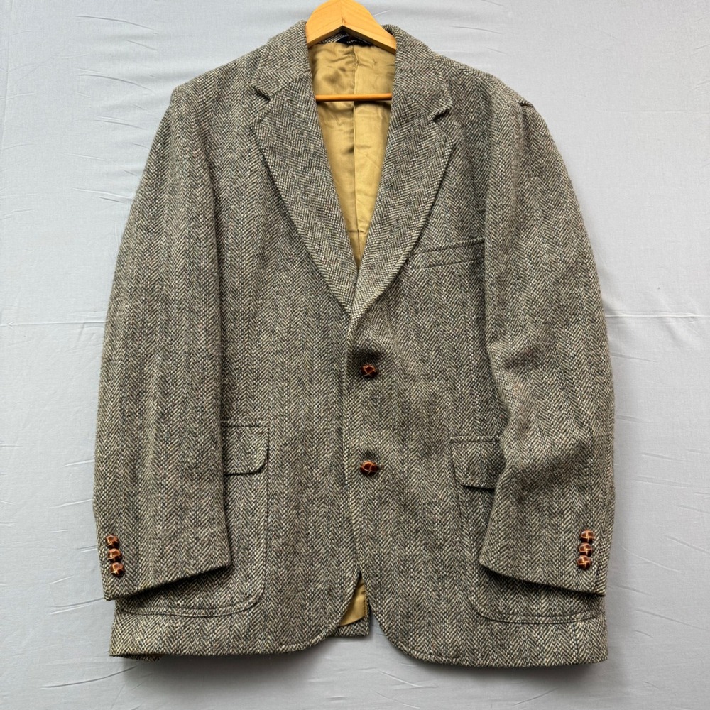 Pendleton Mens 46 Grey Herringbone Pure Virgin Wool Blazer Sport Coat USA Made